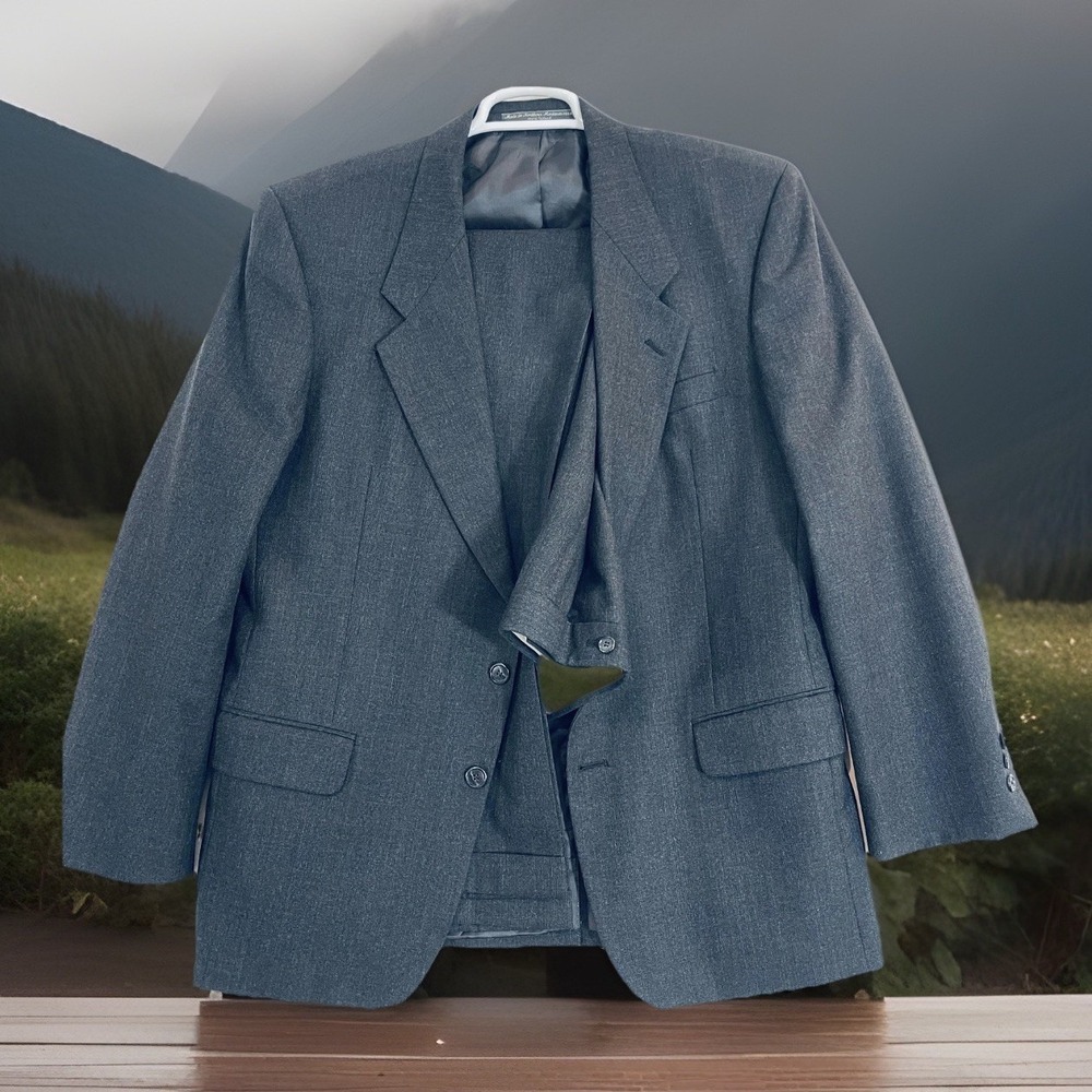 Finchley Suit Mens 42R Gray Wool Plaid 2 Piece Pleated 37x32 Pants USA‎ Jacket